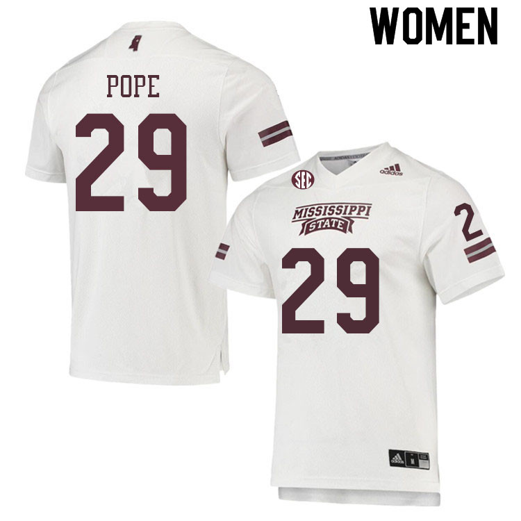 Women #29 Kaydin Pope Mississippi State Bulldogs College Football Jerseys Sale-White - Click Image to Close